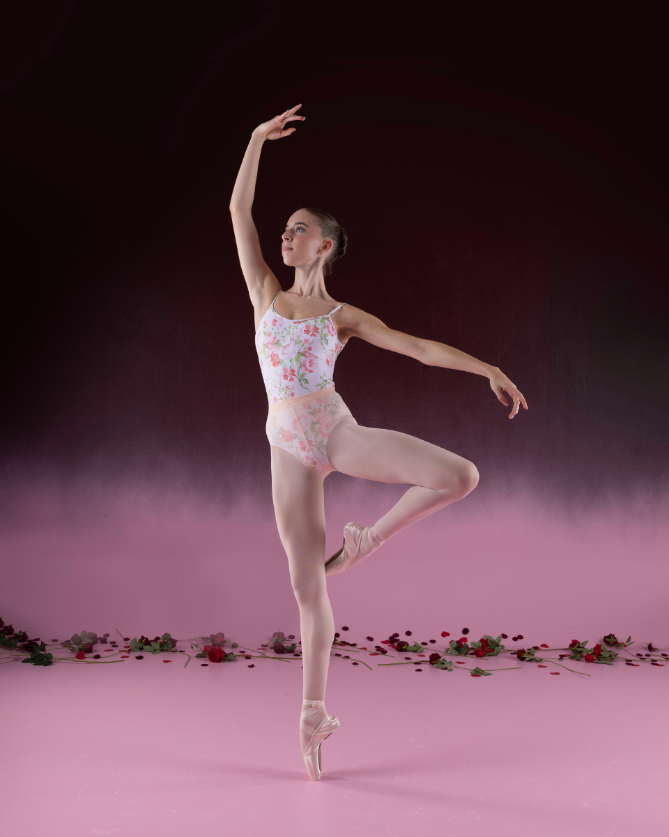 Kisses Roses Print Leotard High Cut