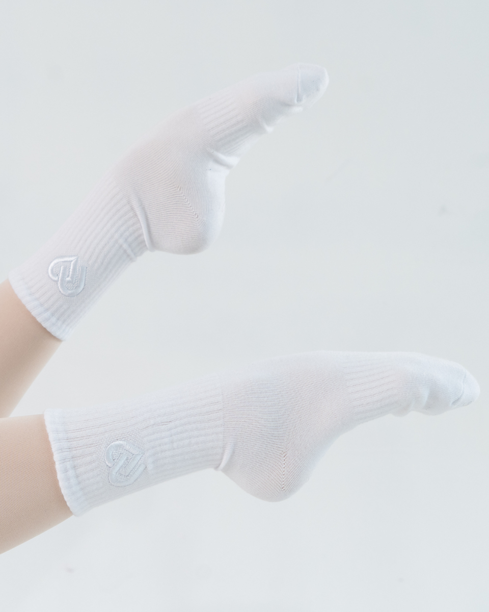 White Crew Socks w/ White Heart logo