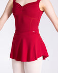 Girl wearing a deep red ballet skirt