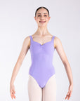 Girl wearing light purple ballet leotard