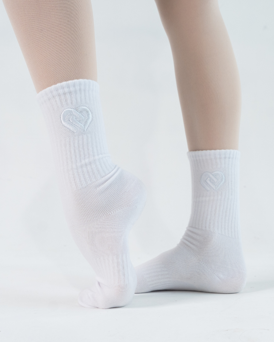 White Crew Socks w/ White Heart logo