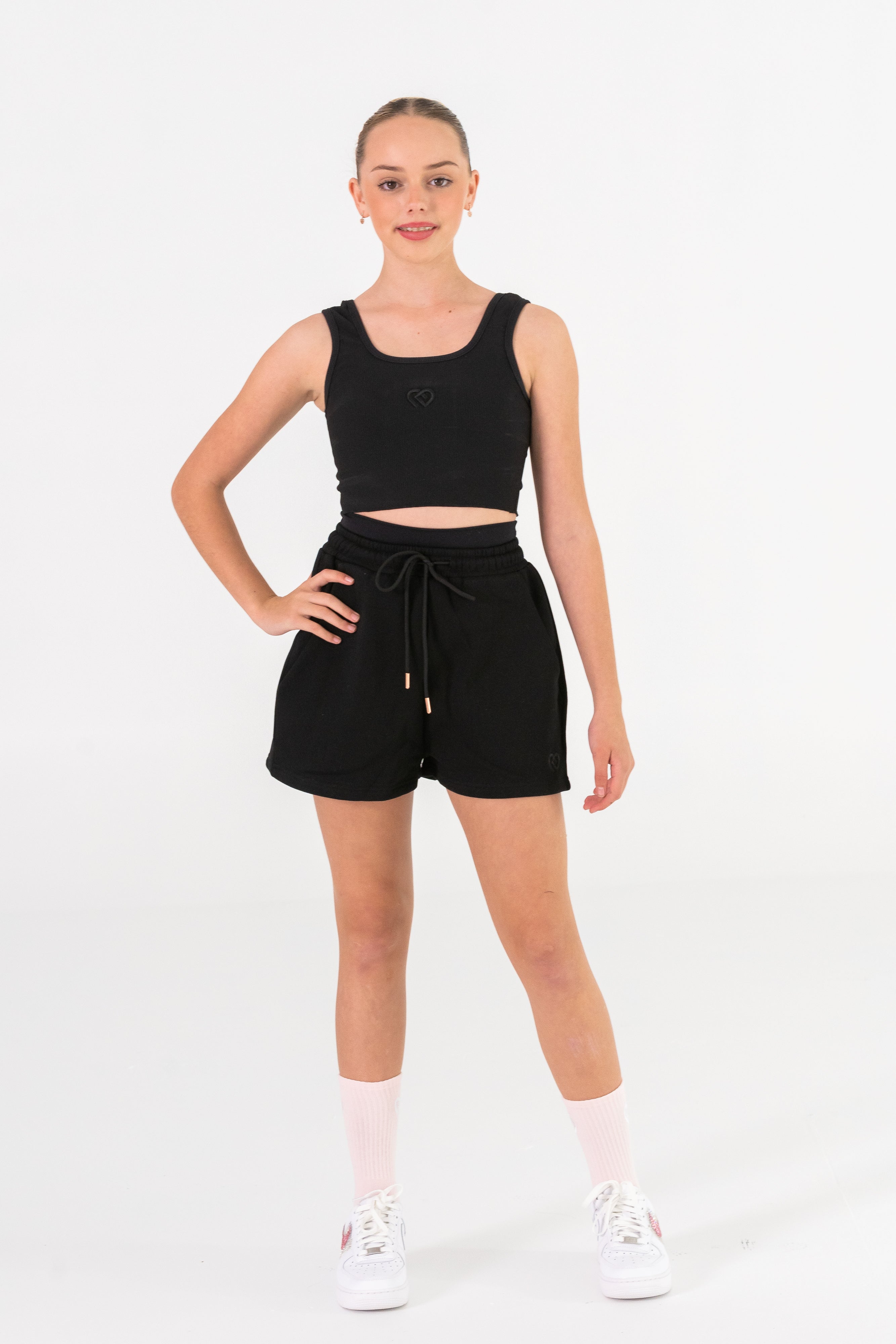 Black Cozy Shorts with Embroidery
