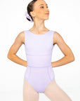 Female dancer wearing Giselle Lilac light purple ballet leotard