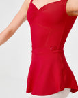 Female dancer wearing Sylvie Ruby deep red ballet skirt
