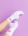 White w/ Hot Pink Logo Crew CDW Socks - Claudia Dean World