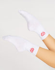White w/ Hot Pink Logo Crew CDW Socks - Claudia Dean World